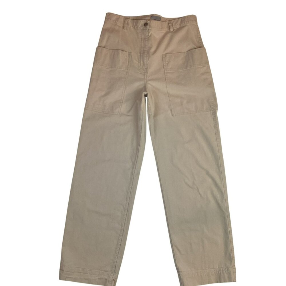 COS Womens 12 Beige High-Waisted Wide Leg Cargo Pants Cotton